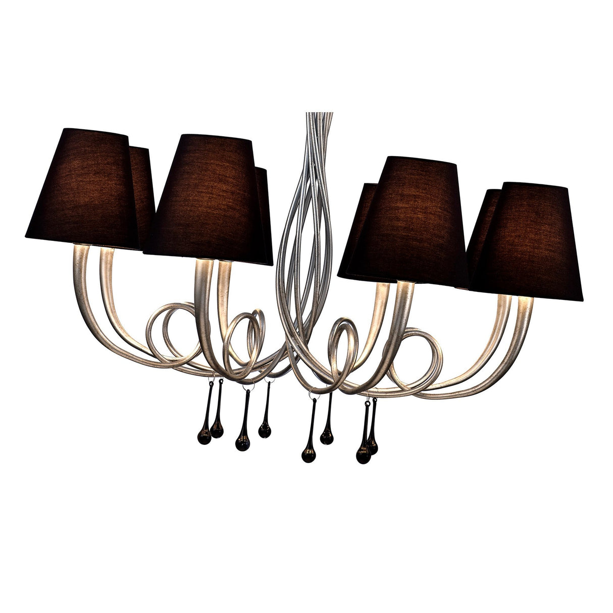 Paola 95cm Round 8 Light Chandelier - Silver With Black Shades