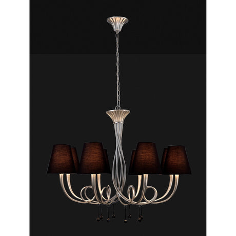 Paola 95cm Round 8 Light Chandelier - Silver With Black Shades