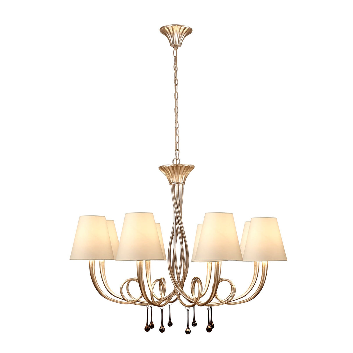 Paola 95cm Round 8 Light Chandelier - Silver With Cream Shades
