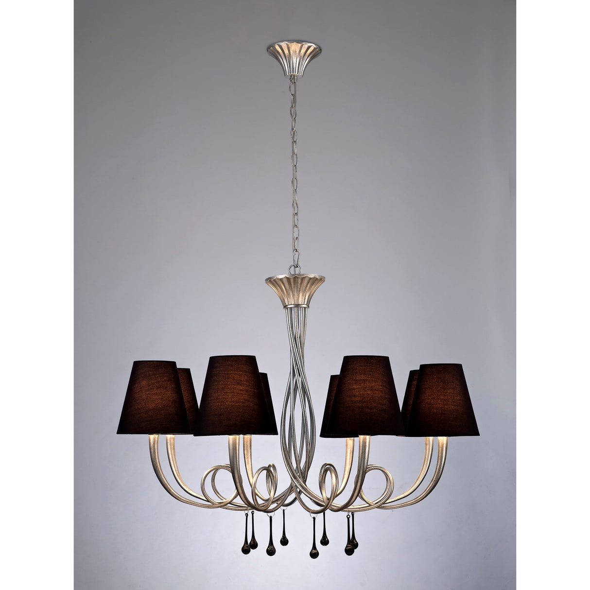 Paola 95cm Round 8 Light Chandelier - Silver With Black Shades