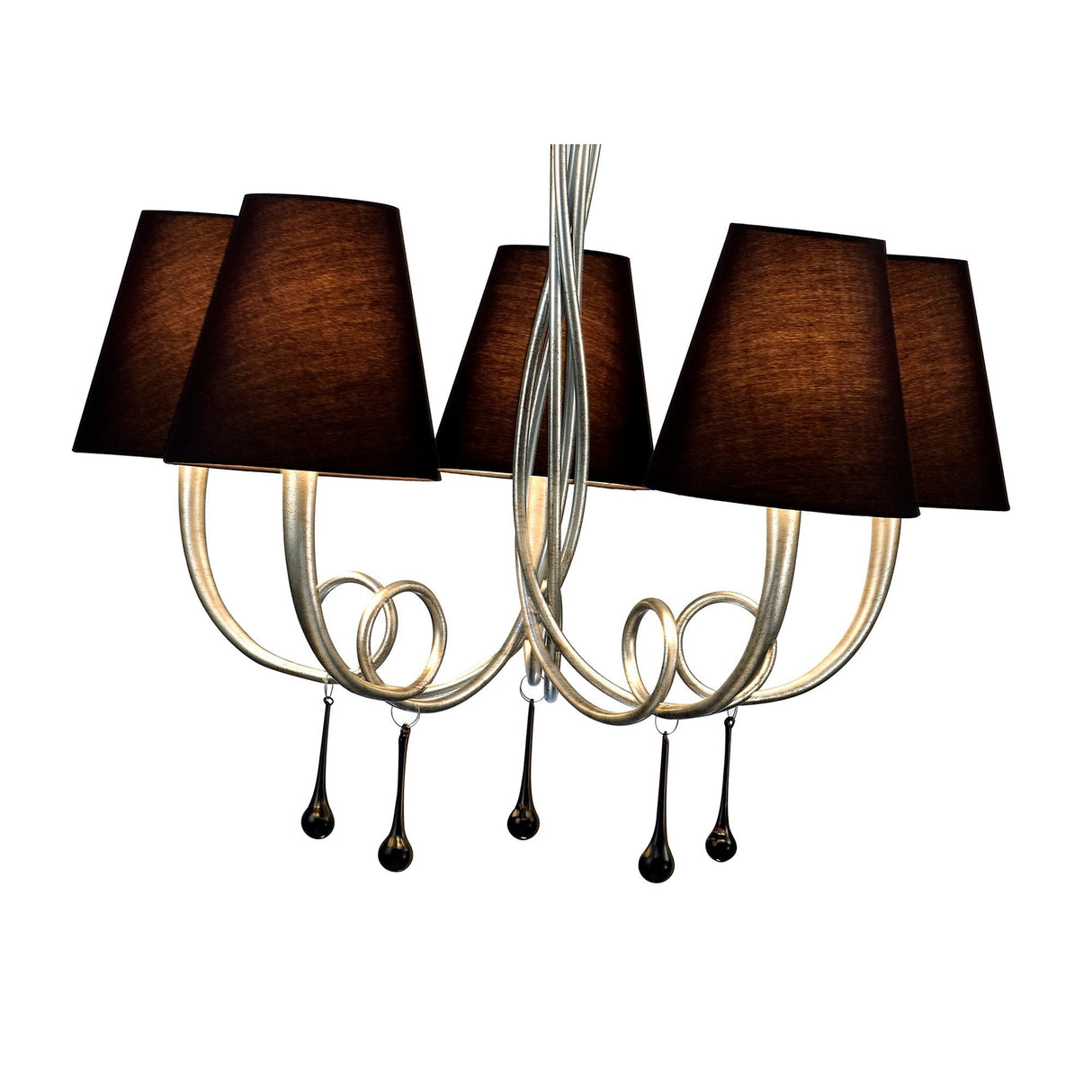 Paola 70cm Round 5 Light Chandelier - Silver With Black Shades