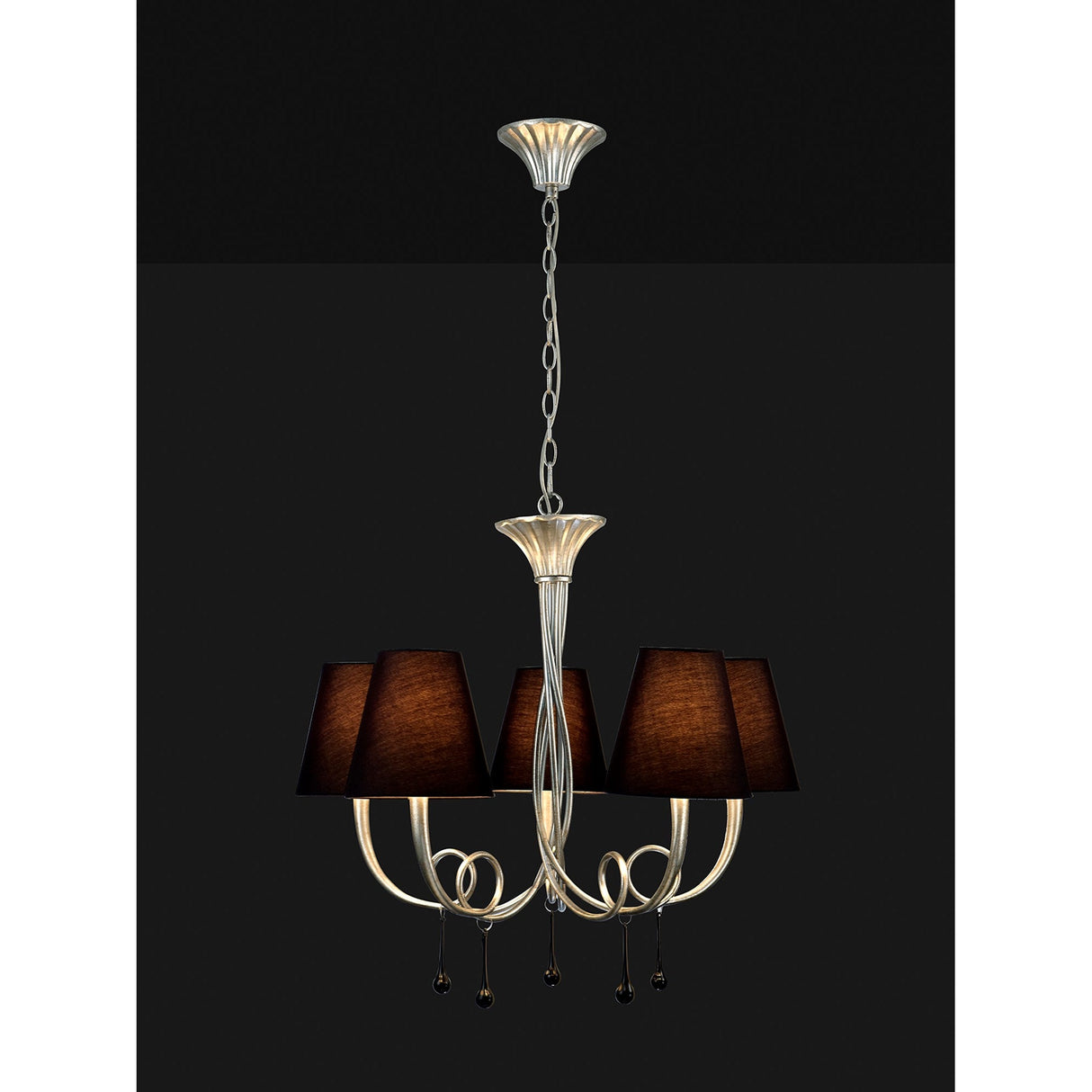 Paola 70cm Round 5 Light Chandelier - Silver With Black Shades