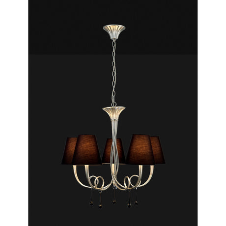 Paola 70cm Round 5 Light Chandelier - Silver With Black Shades
