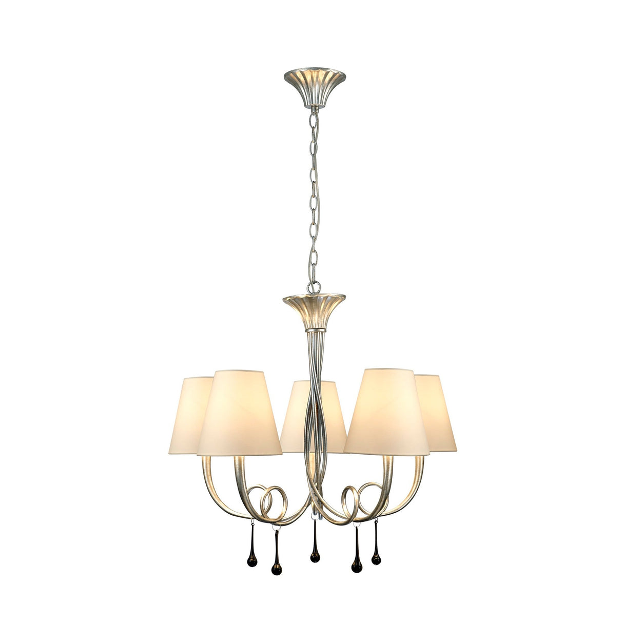 Paola 70cm Round 5 Light Chandelier - Silver With Cream Shades