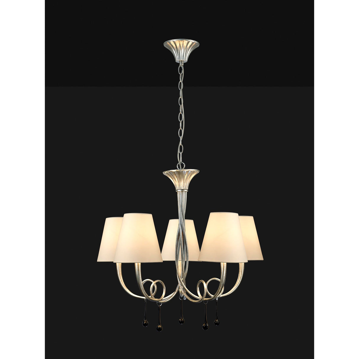 Paola 70cm Round 5 Light Chandelier - Silver With Cream Shades