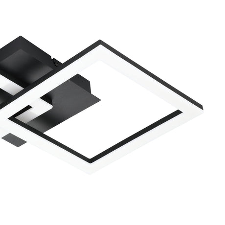 Paranday Smart LED Flush Ceiling Light in black, showing two interlocking square diamond frames with white plastic diffusers on a black steel ceiling plate, against a plain white background.