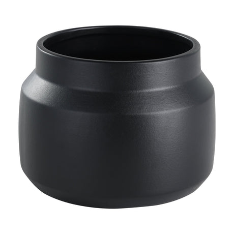 Parkent ceramic plant pot in matte black, round squat body with stepped shoulder and plain open rim, shown on a plain white background.