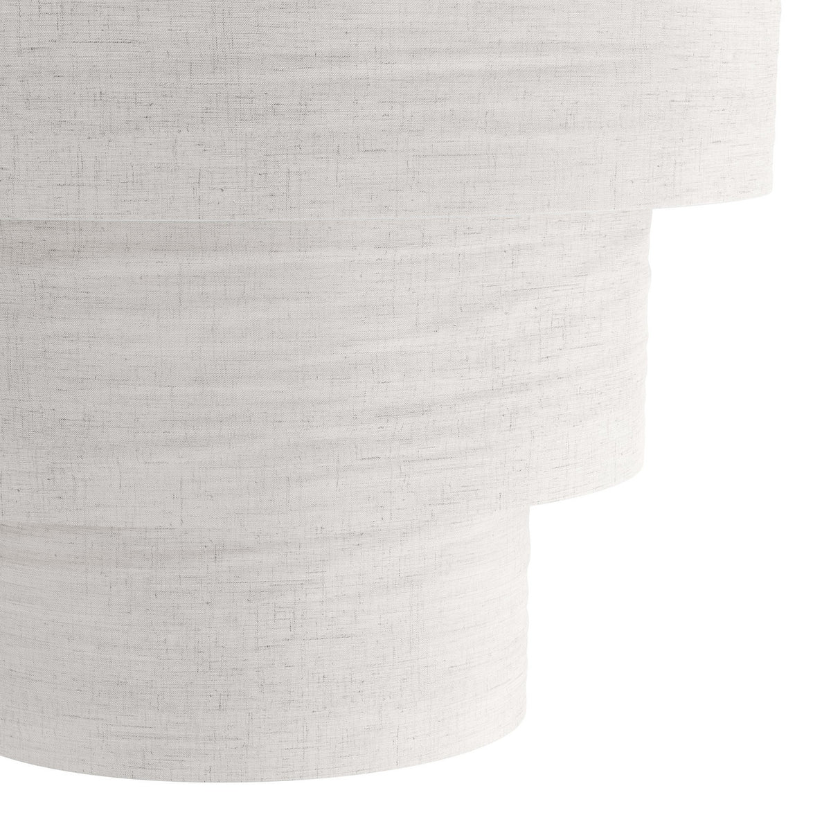 Close-up of the Parogno fabric pendant light showing its three-tier cream drum shades with visible woven texture, stepping down in diameter.