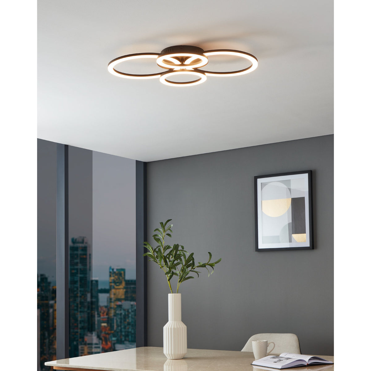 Parrapos Smart LED Flush Ceiling Light 61.4 x 45cm - Black
