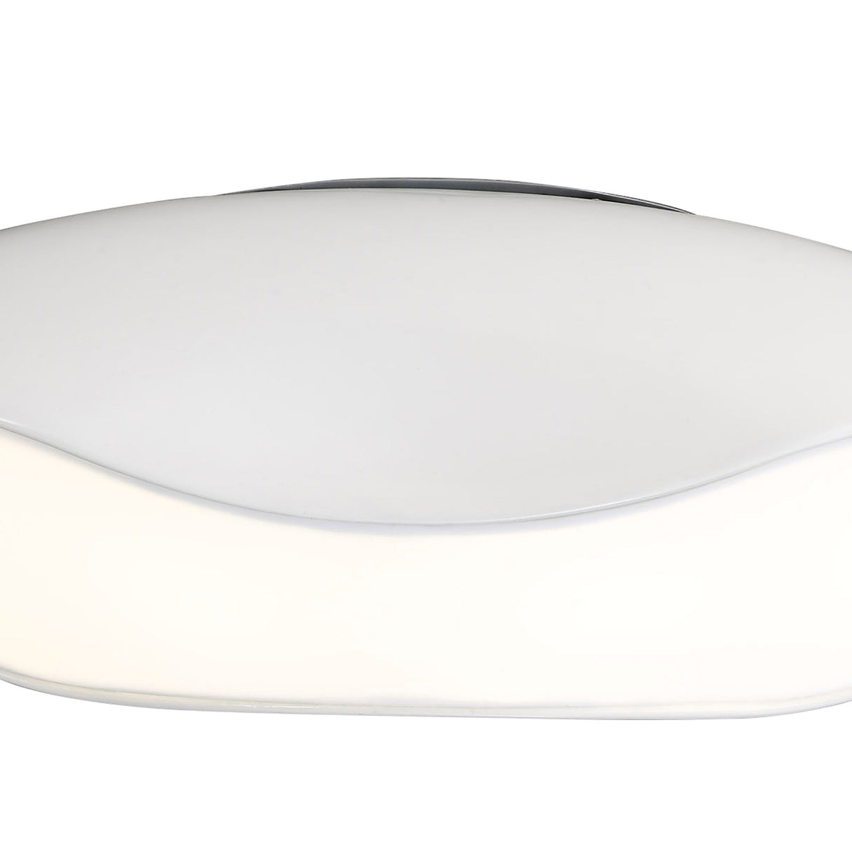 Close-up of the Mantra Pasion 4 Light Flush Ceiling Light showing the curved gloss white fibreglass body and opal acrylic diffuser on a white background.