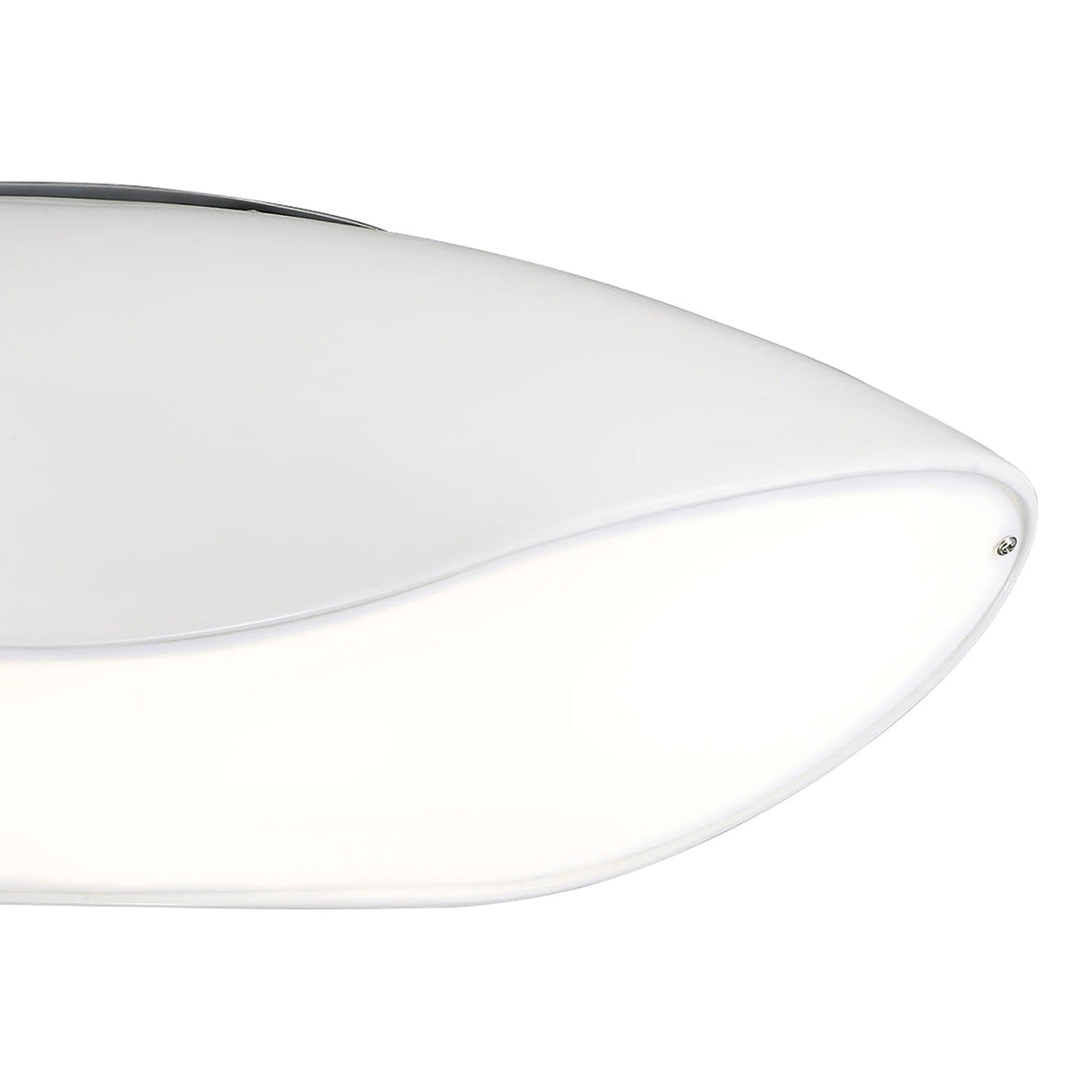 Close-up of the Mantra Pasion 4 Light Flush Ceiling Light showing the curved gloss white fibreglass body and opal acrylic diffuser edge.