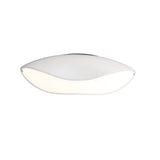 Mantra Pasion 4 Light flush ceiling light in gloss white with curved sculptural fibreglass body and opal acrylic diffuser, on a plain background.