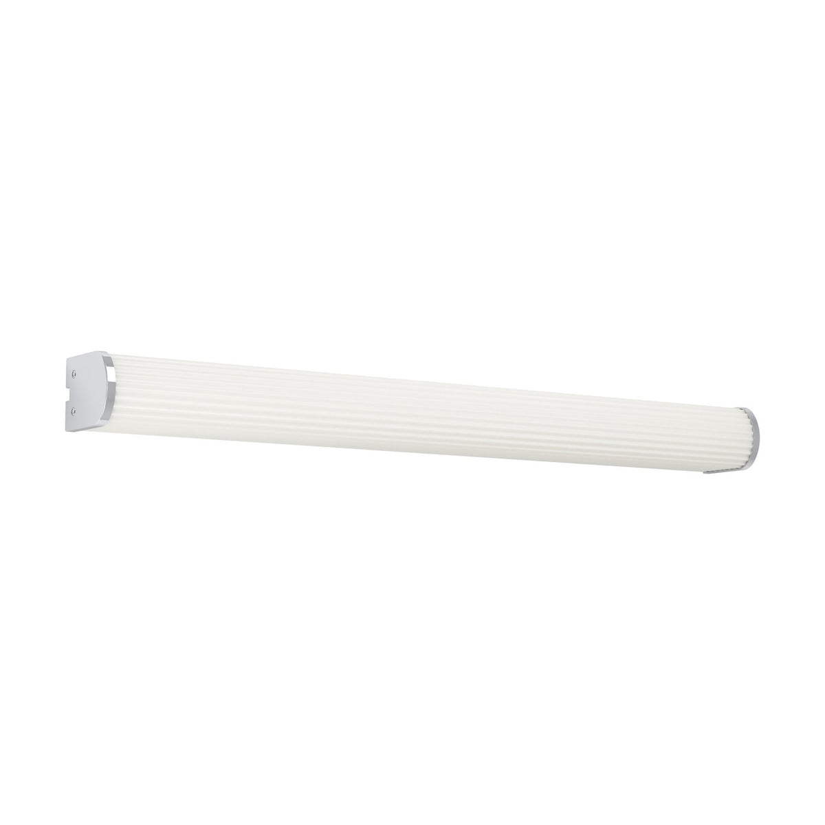 Patrovaro LED bathroom mirror light, 60cm, with a fluted white plastic shade and chrome end caps on a chrome aluminium body, shown on a plain white background.