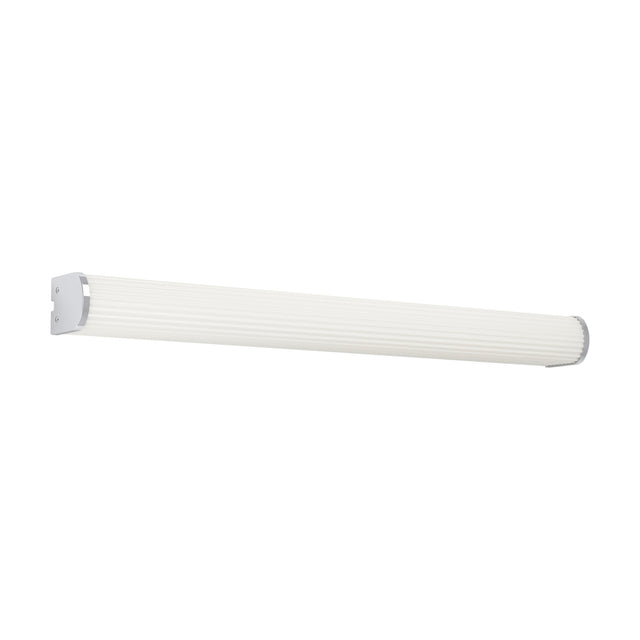 Patrovaro LED bathroom mirror light, 60cm, with a fluted white plastic shade and chrome end caps on a chrome aluminium body, shown on a plain white background.
