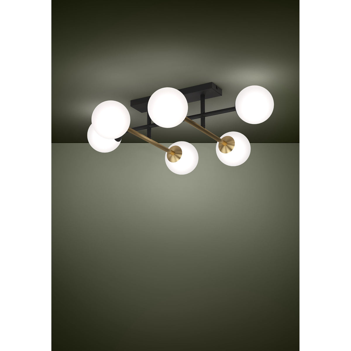 Paz 6 Light Ceiling Light - Black & Brushed Brass