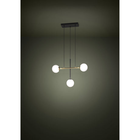 Paz Glass 3 Light Linear Pendant Light - Black & Brushed Brass