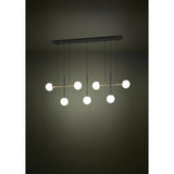 Paz Glass 7 Light Linear Pendant Light - Black & Brushed Brass