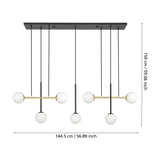 Paz Glass 7 Light Linear Pendant Light - Black & Brushed Brass