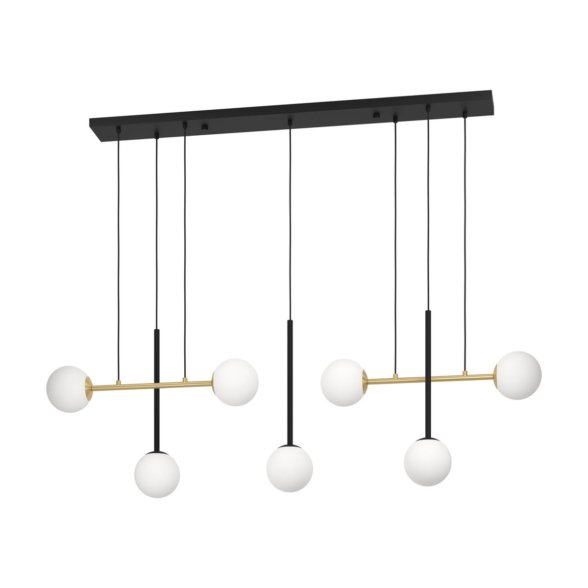 Paz Glass 7 Light Linear Pendant Light - Black & Brushed Brass