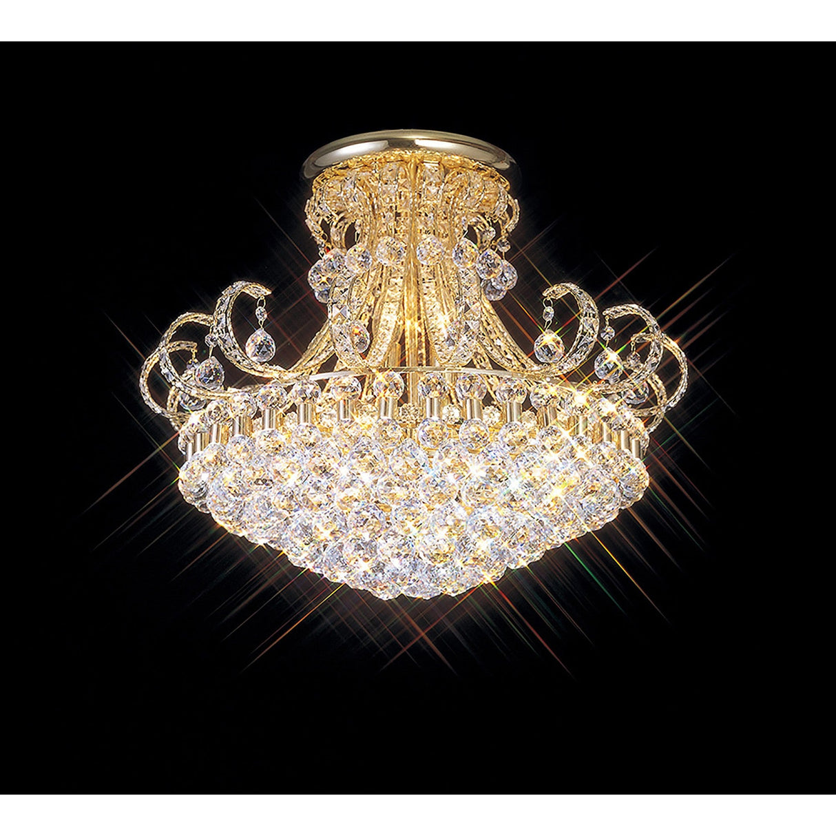 Pearl 12 Light Crystal Semi-Flush Ceiling Light - French Gold