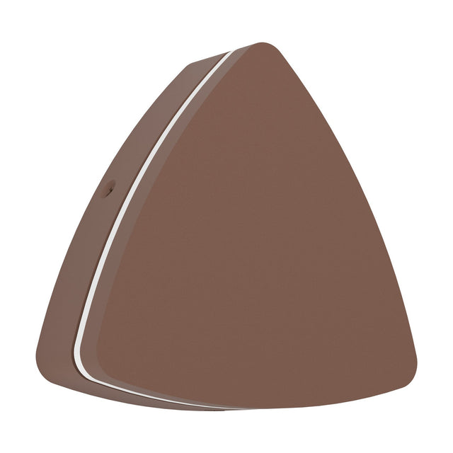 Pedersano LED Outdoor Wall Light in rust brown, a rounded triangle shape with a slim white edge band, aluminium and plastic body, shown against a plain white background.