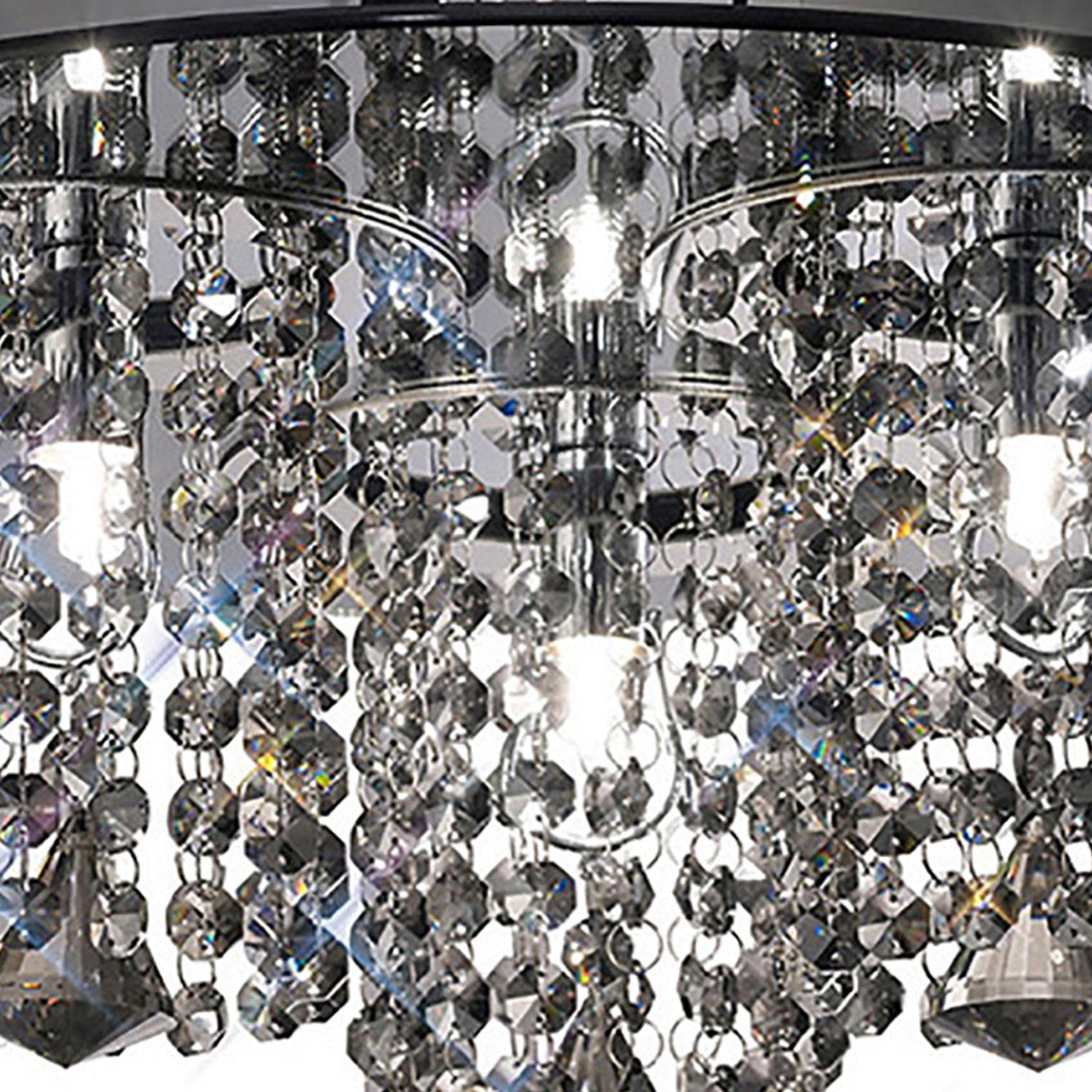 Pegasus 3 Light Smoked Crystal Flush Ceiling Light - Polished Chrome