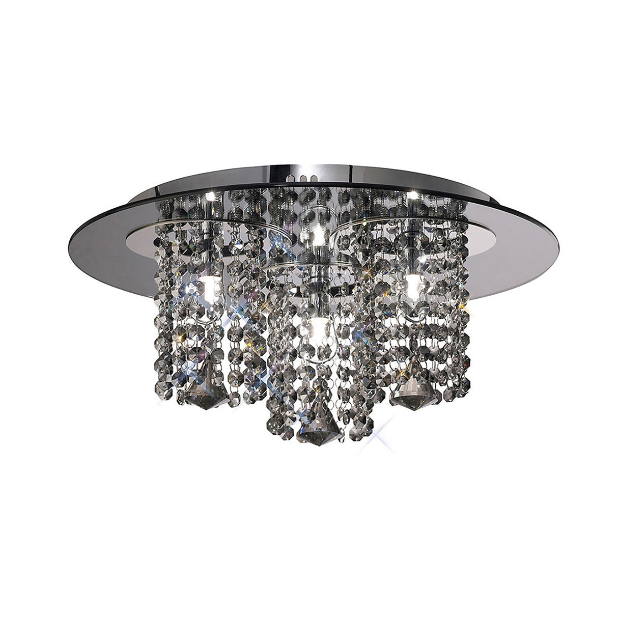 Pegasus 3 Light Smoked Crystal Flush Ceiling Light - Polished Chrome