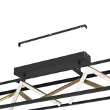 Penela LED Ceiling Light in black and gold showing the rectangular frame with zigzag white LED arms, plus a black mounting bracket and ceiling canopy, on a plain white background.