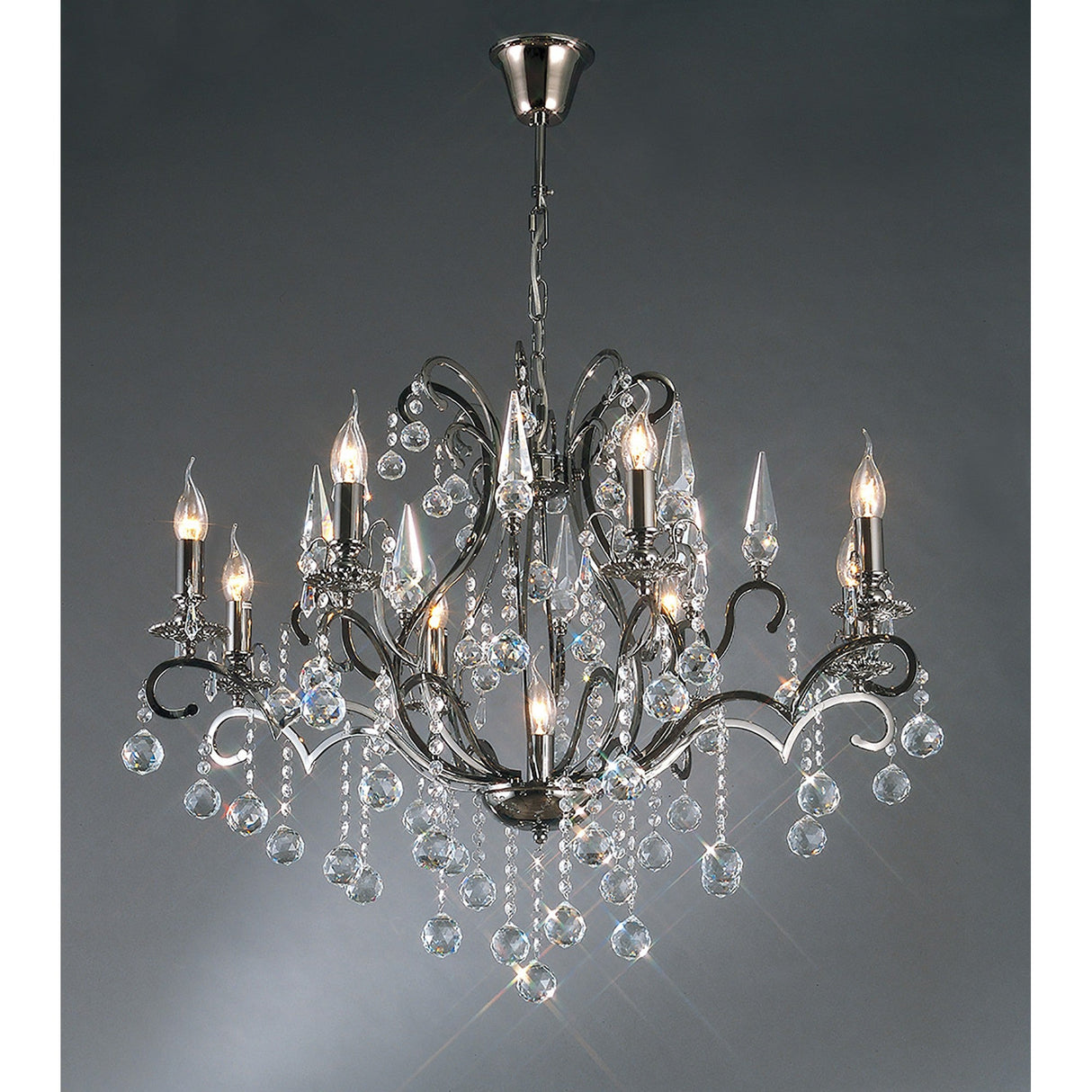 Pescara 85cm Round 9 Light Crystal Chandelier - Black Chrome