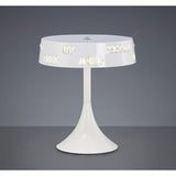 The Phoenix LED Crystal Table Lamp 9W 4000K - White features a wide round shade, decorative crystals, and a flared base, offering stylish, energy-efficient lighting against a plain gray background.