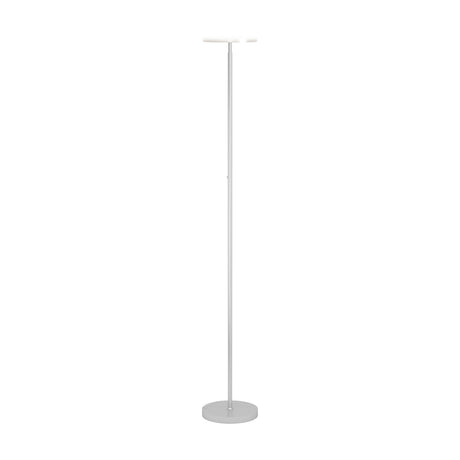 Piagnolo LED Floor Lamp in silver, a slim steel and aluminium pole with a flat disc head and round base, shown against a plain white background.