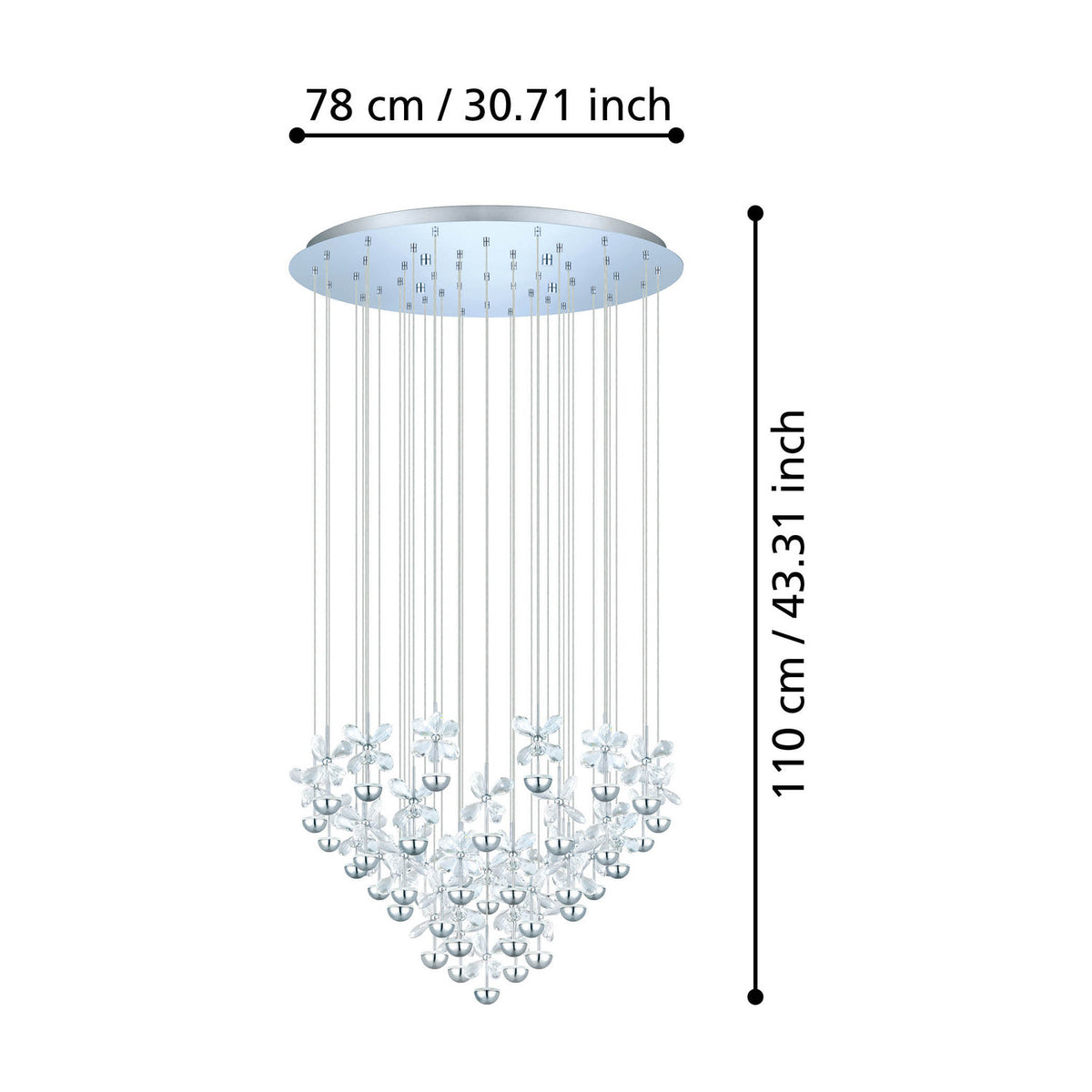 Pianopoli Clear Glass Pendant Light 78cm - Chrome