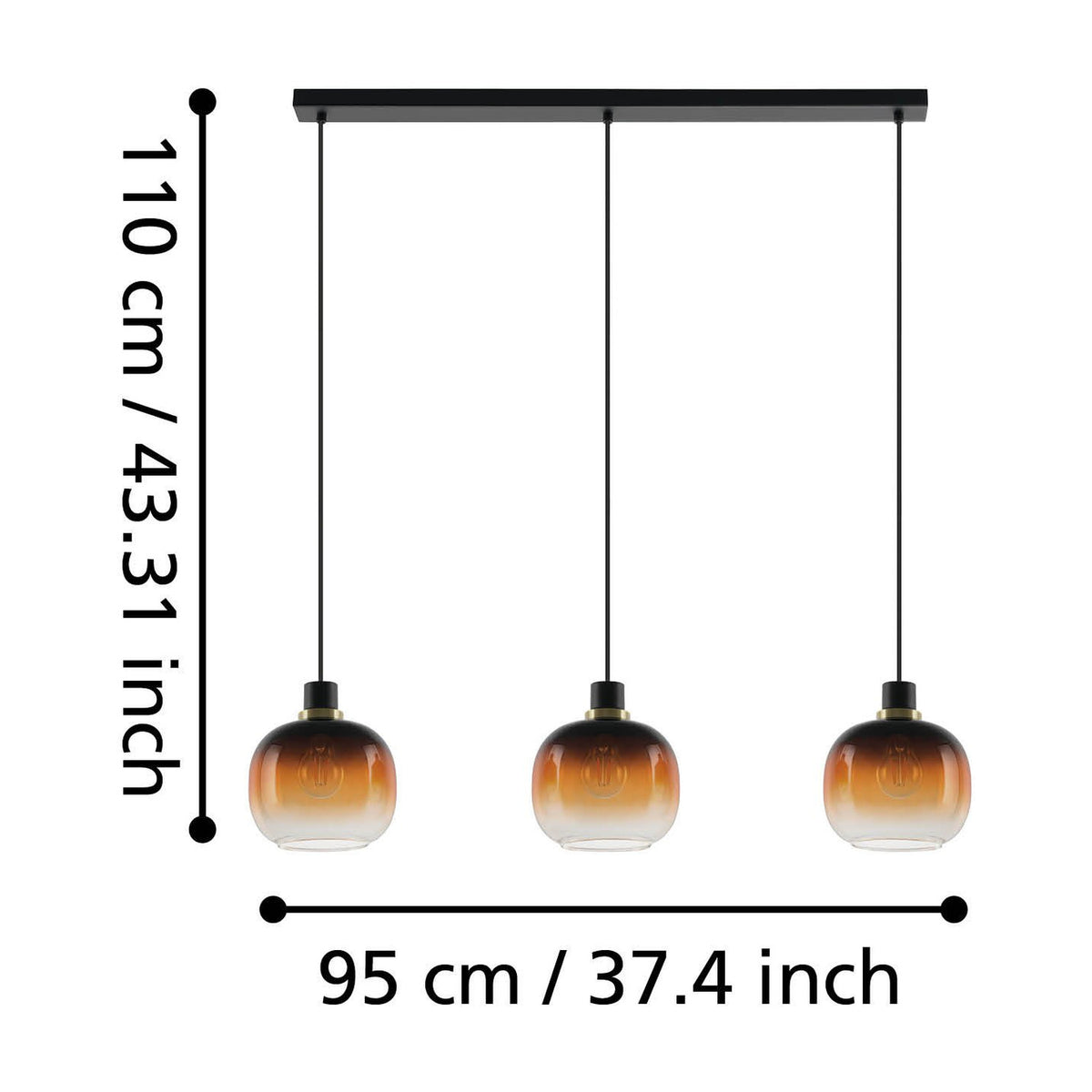 Pilmine Glass Linear Pendant Light - Black & Brass
