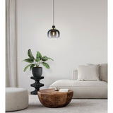 Pilmine Smoked Glass Pendant Light - Black & Brass