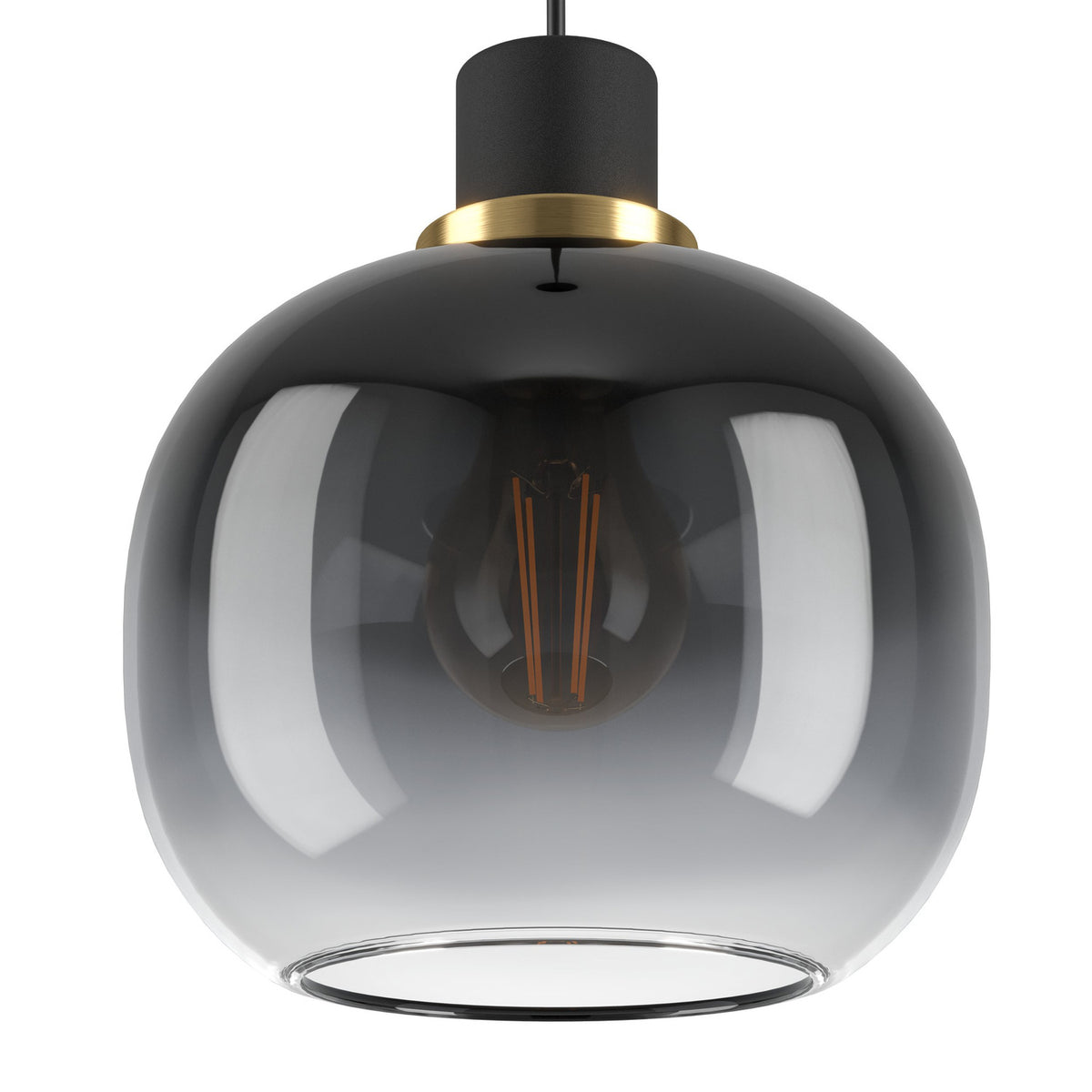 Pilmine Smoked Glass Pendant Light - Black & Brass