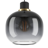Pilmine Smoked Glass Pendant Light - Black & Brass