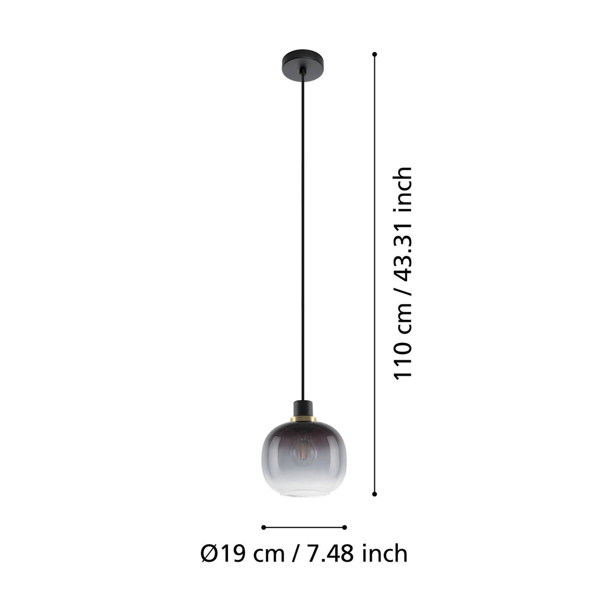 Pilmine Smoked Glass Pendant Light - Black & Brass
