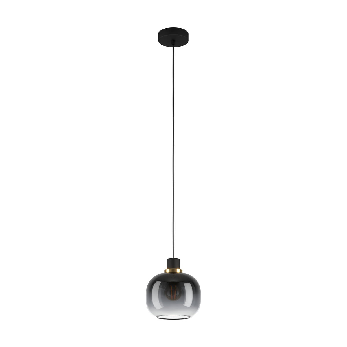 Pilmine Smoked Glass Pendant Light - Black & Brass