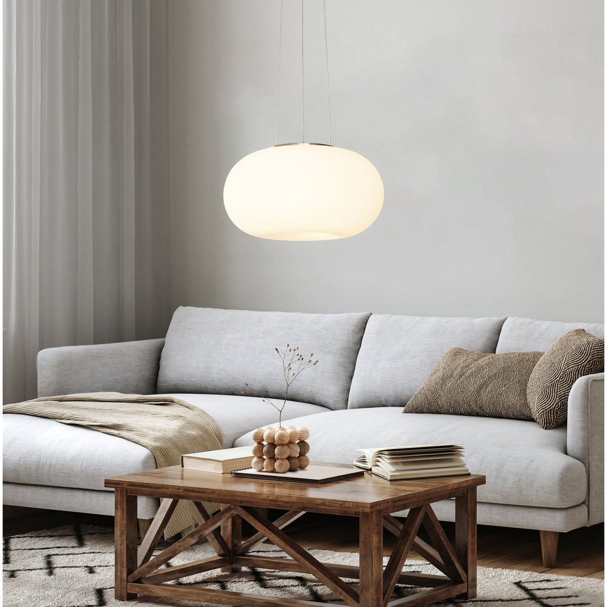 Pismarne Glass 2 Light Pendant 37.5cm - Satin Nickel