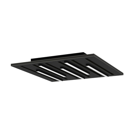 Pitrignani square LED flush ceiling light in matt black, featuring staggered diagonal light strips across the panel, shown on a plain white background.