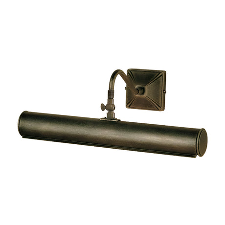 The Picture Light 2 Light Large - Black/Gold features a bronze design with a cylindrical shade and an adjustable arm extending from a square base, perfect for illuminating artwork or photographs. Available in sleek black/gold finishes, it adds elegance and functionality to any display.