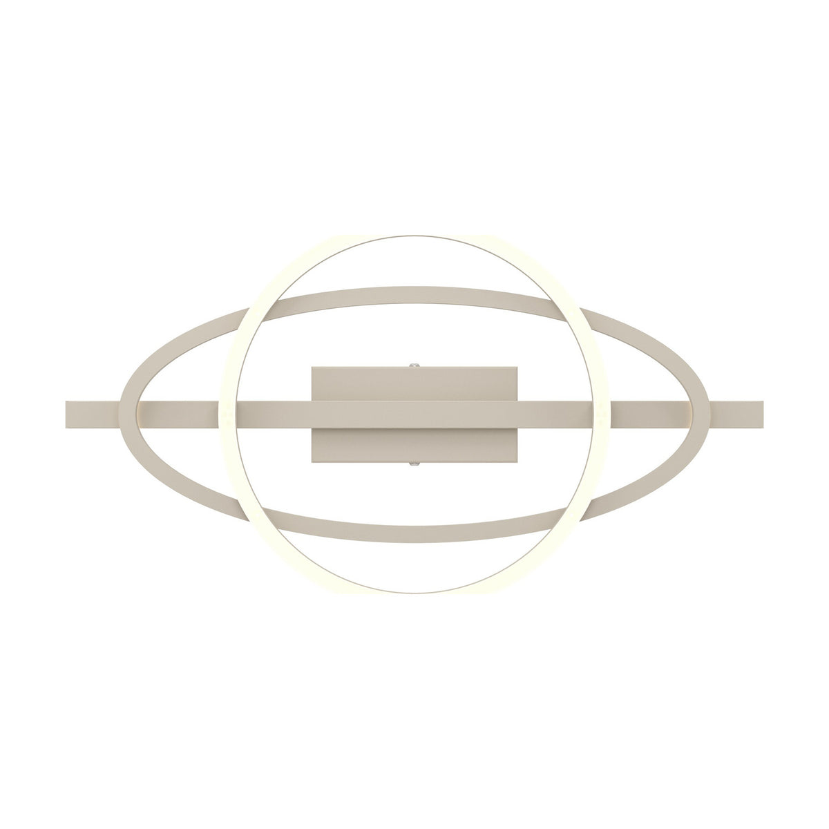 Planillo LED Flush Ceiling Light in sand finish, with a circular ring, elliptical ring and straight bar crossing through a rectangular mounting plate, shown on a plain white background.