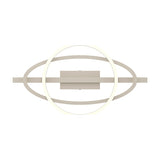 Planillo LED Flush Ceiling Light in sand finish, with a circular ring, elliptical ring and straight bar crossing through a rectangular mounting plate, shown on a plain white background.