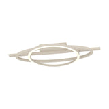 Planillo LED Flush Ceiling Light in sand finish with intersecting circular ring, elliptical ring and straight bar in aluminium and steel, plus a white plastic diffuser.