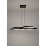 Playitas Pendant Light in brushed aluminium and black, two slim angled LED bars suspended on fine wires from a black rectangular ceiling canopy, shown against a plain light grey background.