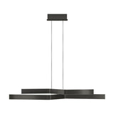 Playitas Pendant Light featuring two angled, cross-shaped bars in brushed aluminium and black, suspended on thin wires from a black rectangular ceiling canopy against a plain white background.