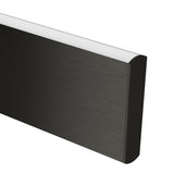 Close-up of the Playitas LED pendant light's bar end, showing a brushed aluminium finish with integrated white LED strip along a black-edged slim band, on a white background.