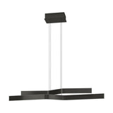 Playitas Pendant Light featuring two slim angled bars in brushed aluminium and black, suspended on fine wires from a black rectangular ceiling canopy, shown on a plain white background.