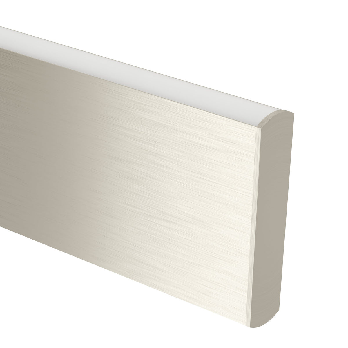 Close-up of the Playitas Pendant Light in satin nickel, featuring a flat steel and aluminium bar with brushed finish and an integrated LED strip along the top edge.