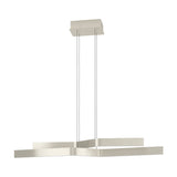 Playitas Pendant Light in satin nickel, featuring two kinked steel and aluminium bars suspended on fine wires from a rectangular ceiling plate, shown against a plain white background.